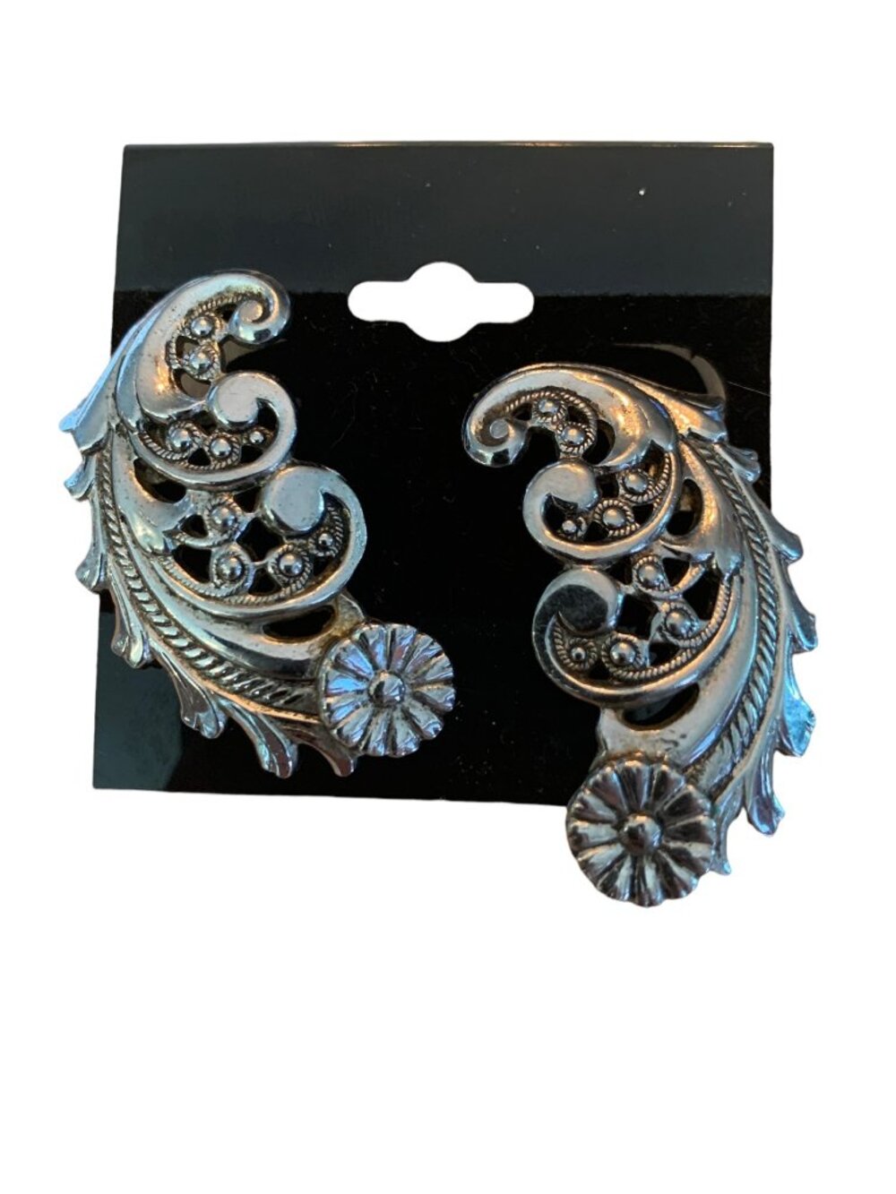 Vintage Marino Silver Clip-On Ornate Earrings
